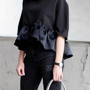 SHEIN Black Ruffle Peplum Crop Top